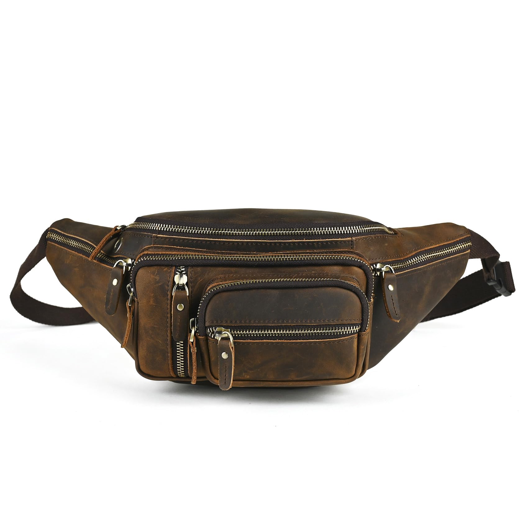 Handadsume Thick Crazy Horse Leather Hiking Riding Travel Outdoor Belt Fanny Waist Pack Small Phone Pouch For Men Women 380 (The 379 Brown)
