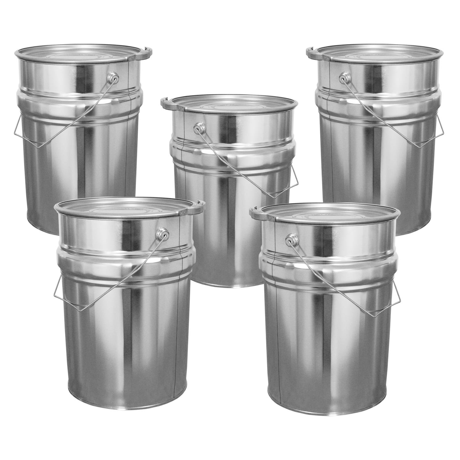 Lot de 5 Seaux Fer Blanc 12 L Couvercle avec Joint; Anneau de cerclage (5x23012)