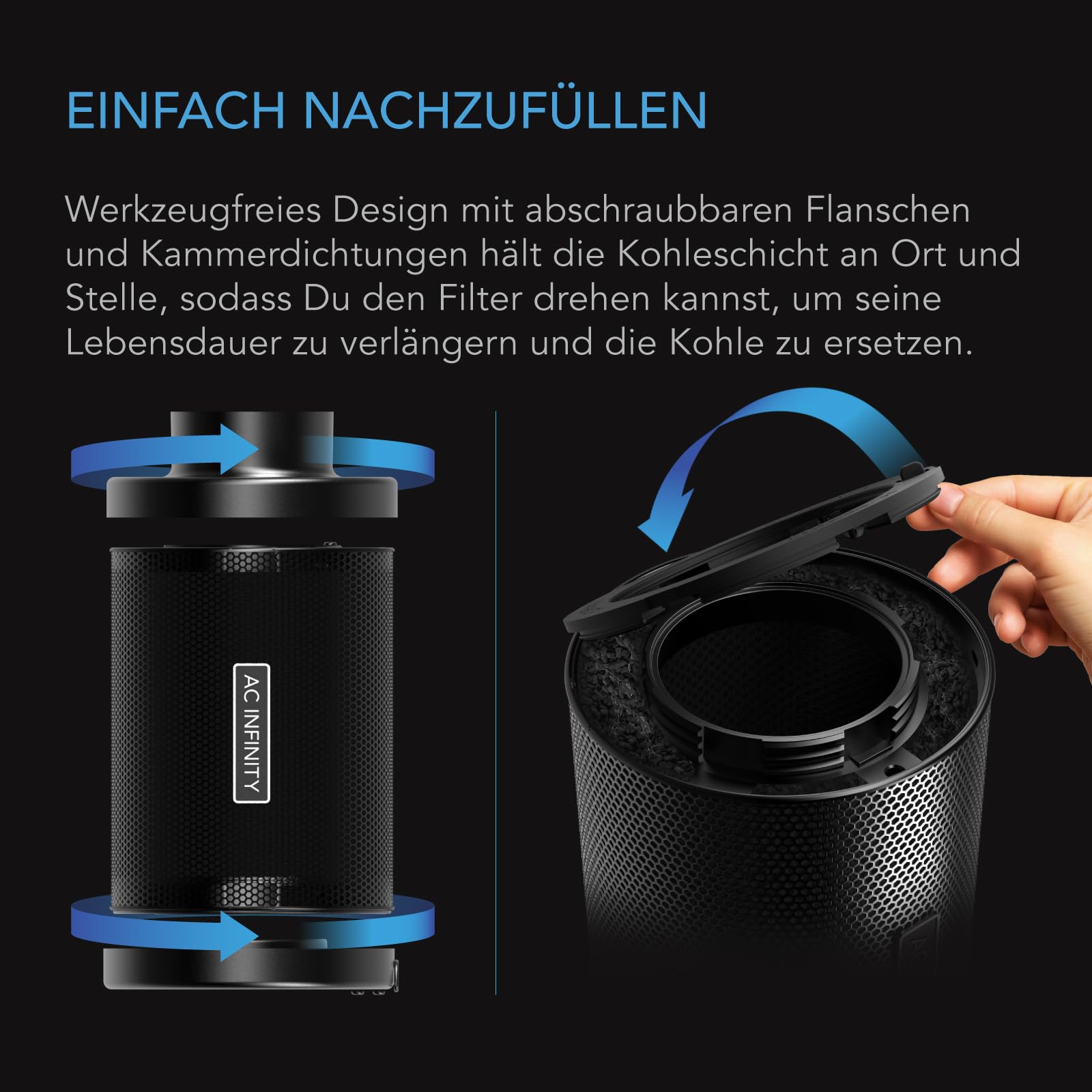 AC Infinity Nachfüllbares Aktivkohlefilter-Kit Ø 200 mm mit zusätzlicher Nachfüllpackung Geruchsneutralisierender Air Scrubber für Inline-Ventilator Schlauchsystem Wiederverwendbarer Aktivkohlefilter