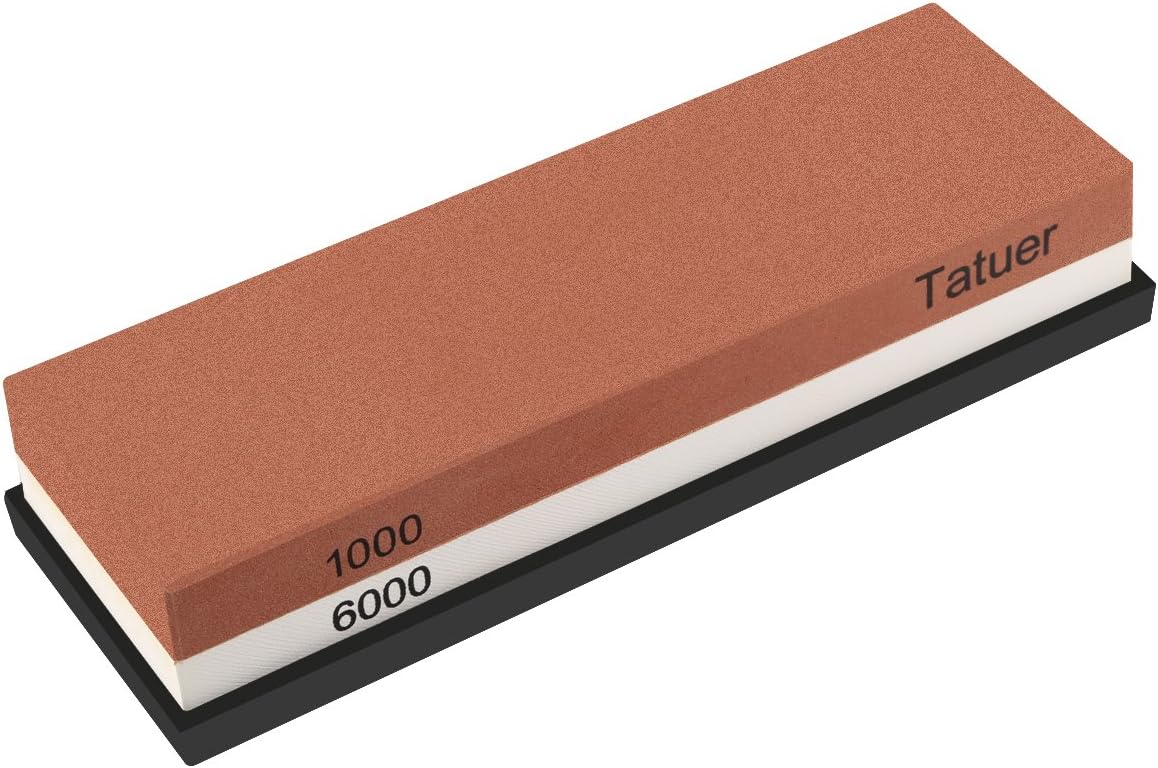 Whetstone, Tatuer Sharpening Stone Professional Premium Knife Sharpener 2 Side 1000/6000 Grit with Non-Slip Rubber Base for Kitchen