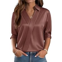 LOMON Long Sleeve Shirts for Women Dressy V Neck Satin Blouses Silk Tops