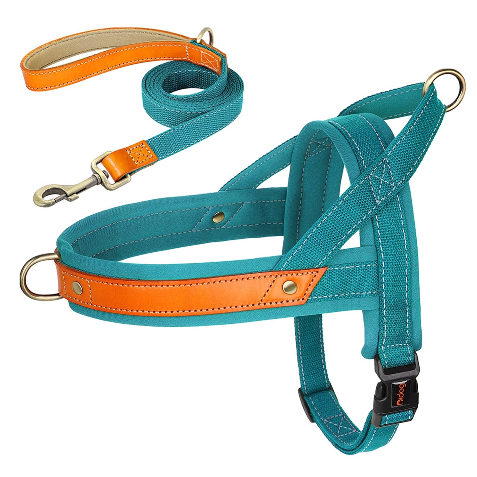 REYNEM Nylon Dog Collar Harness Leash Set No Pull Leather Puppy Dog Harness Pet Vest Strap For Small Medium Large Dogs French Bulldog (Color : Blue 2 Set, Size : L) โ image 1