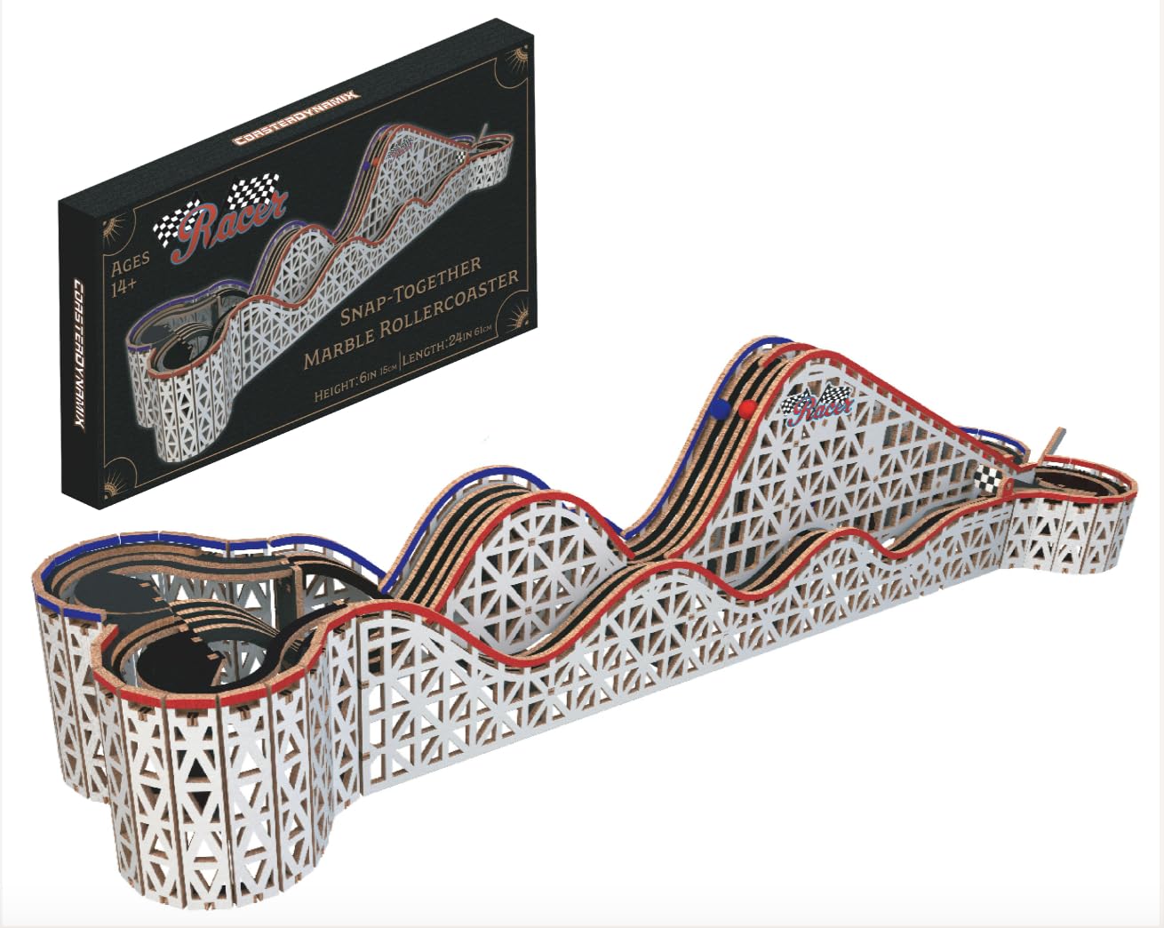 Coasterdynamix 3-D Snap-Together Marble Rollercoaster Wooden Model Kit - Marble Rolling Building Puzzle Kit for Adults and Kids, Toy Puzzles and Mini Craft Decor Models for Jigsaw Assembly Projects