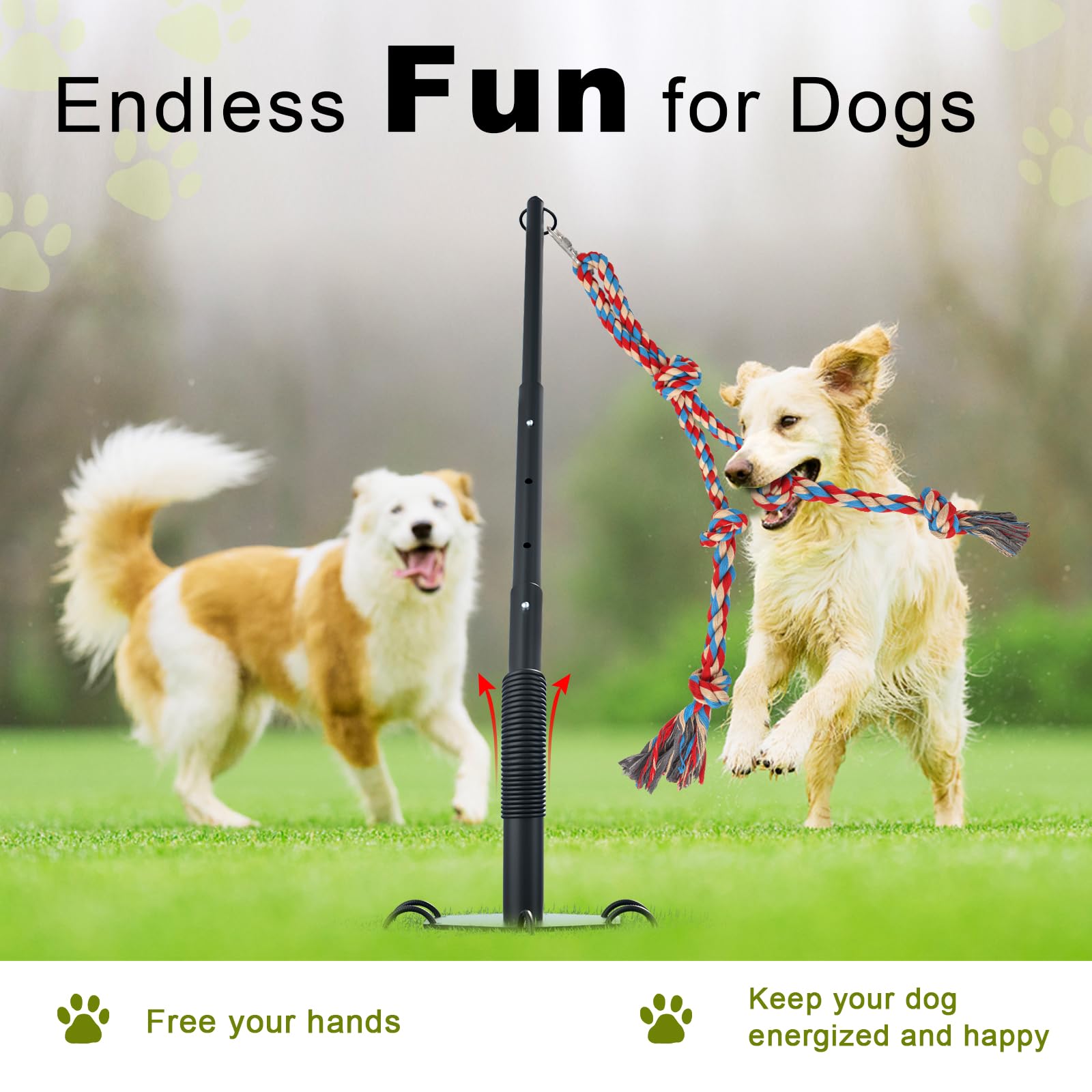 Outdoor Tug of War Hundespielzeug, Tether Interaktives Hundespielzeug Zerrspielzeug Schwerlast Hund Solo Play Übungsspielzeug für mittelgroße große Hunde, Höhenverstellbar, 2 Kauspielzeuge