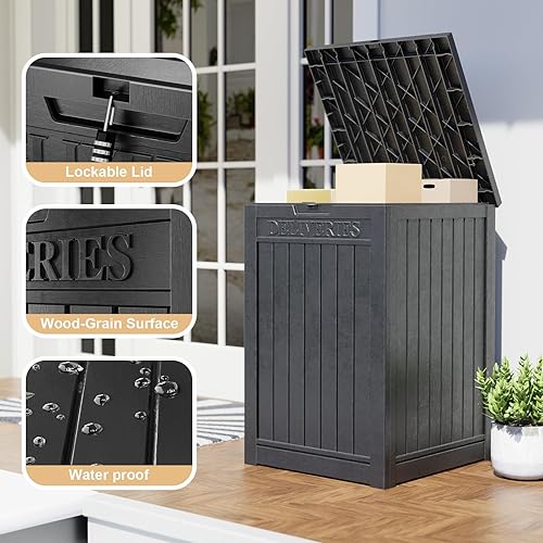 Miniatura 3 de Caja de entrega de resina de 48 galones, resistente al óxido y a la humedad, con cerradura, caja impermeable para porches, patios, uso en interiores