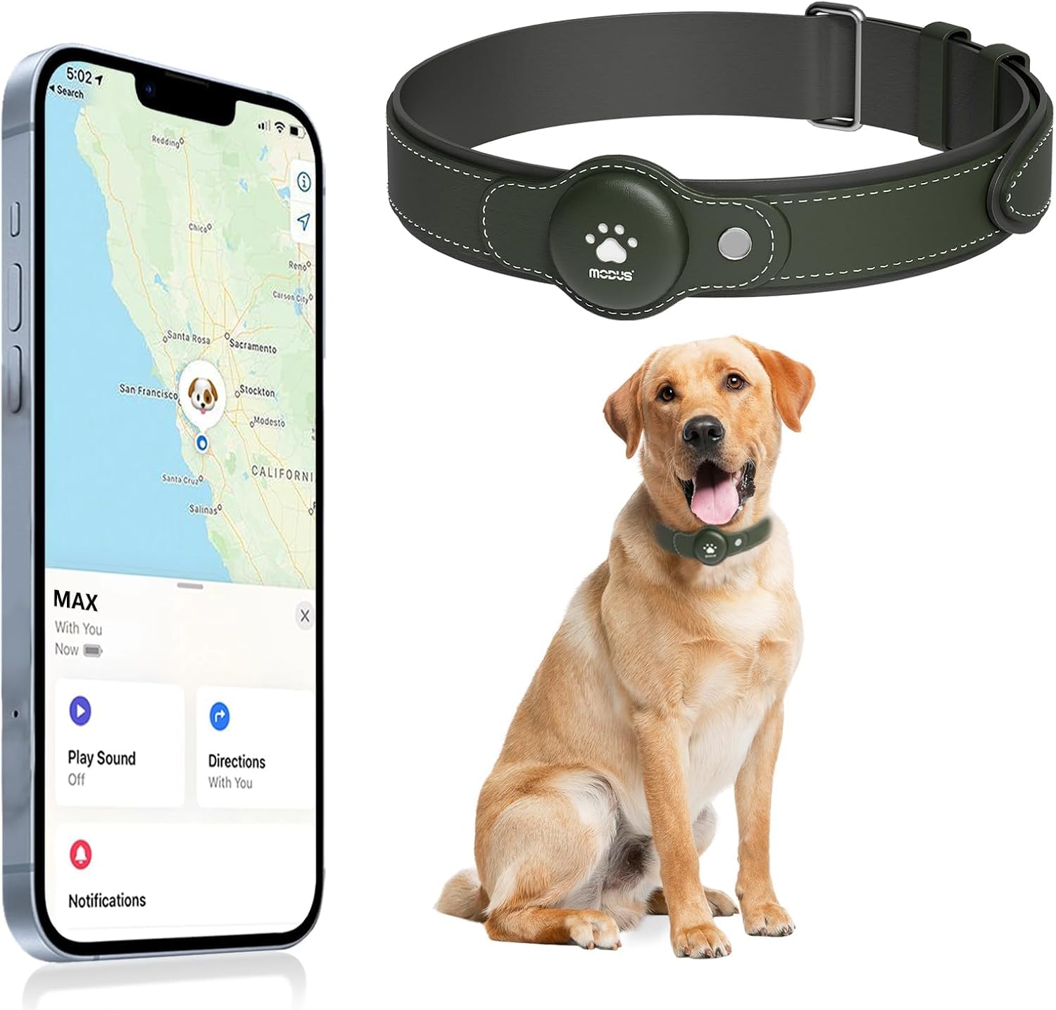 GPS Tracker for Dogs, 2 in 1 Pet Tracking Smart Collar (Only iOS), No Monthly Fee GPS Tracker Dog Collar, Real-time Location Comfortable PU Tracker Tag for Small, Medium Large Dogs(Locator Included)