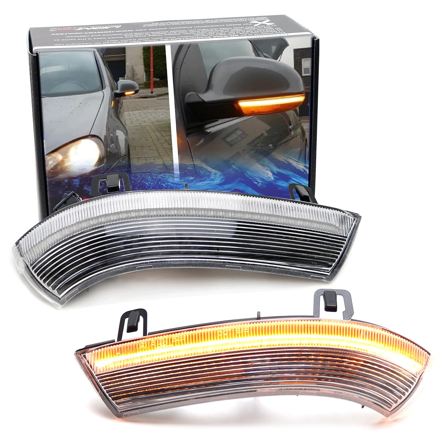 iJDMTOY Clear Lens Dynamic Sequential Blink/Flow Full LED Side Mirror Turn Signal Light Assembly Kit Compatible with Volkswagen MK5 Golf GTI R32 Rabbit Jetta B5.5 B6 Passat, etc