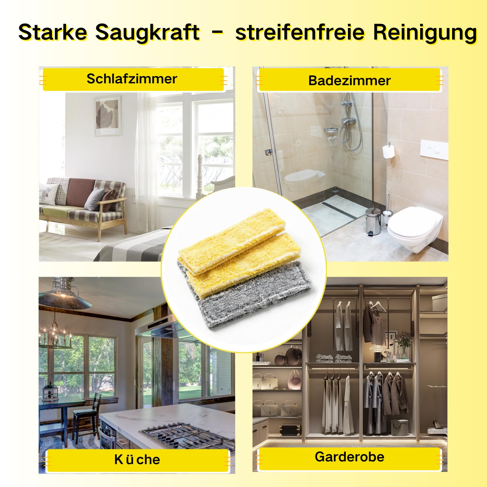 6 Stück Zubehör passend für Kärcher Fenstersauger: 4 Stück Mikrofaser-Wischbezüge und 2 Stück Ersatz-Gummilippen, Fensterreiniger Ersatzteile Kompatibel für Kärcher Fenstersauger WV6 WV6 Plus WV7