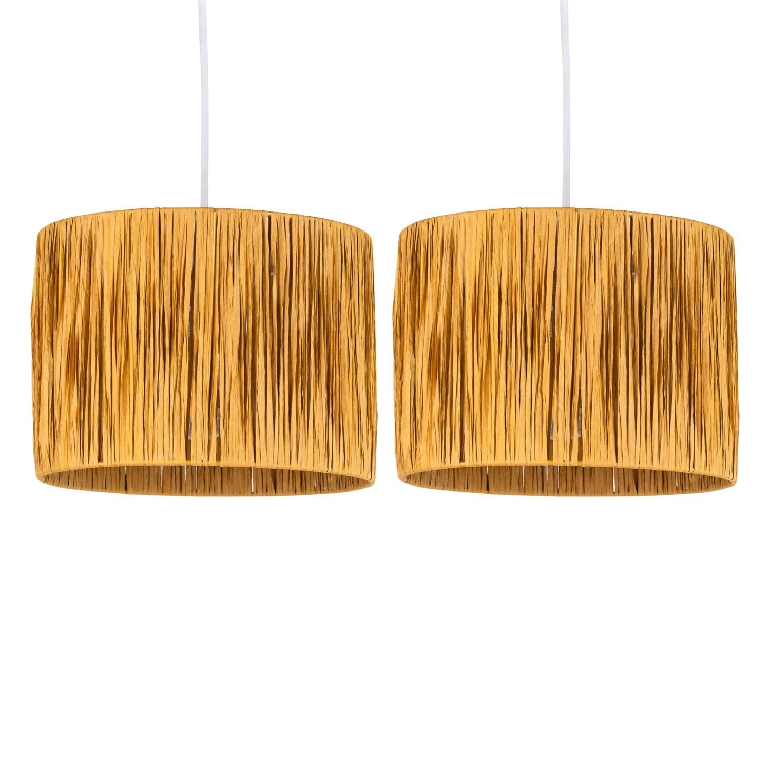firstchoicelighting Set of 2 Natural Raffia Straw Easy Fit Ceiling Pendant Lightshades or Table Lampshades, 23cm Diameter