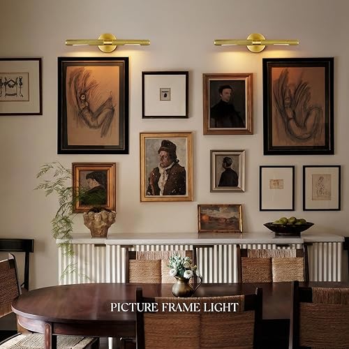 Miniatura 9 de Hard-wired Knurled Picture Light, 19in Brass Picture Light for Wall, Dimmable Gold Art Lights, Rotatable 360° Sconce for Pictures Frame, Painting