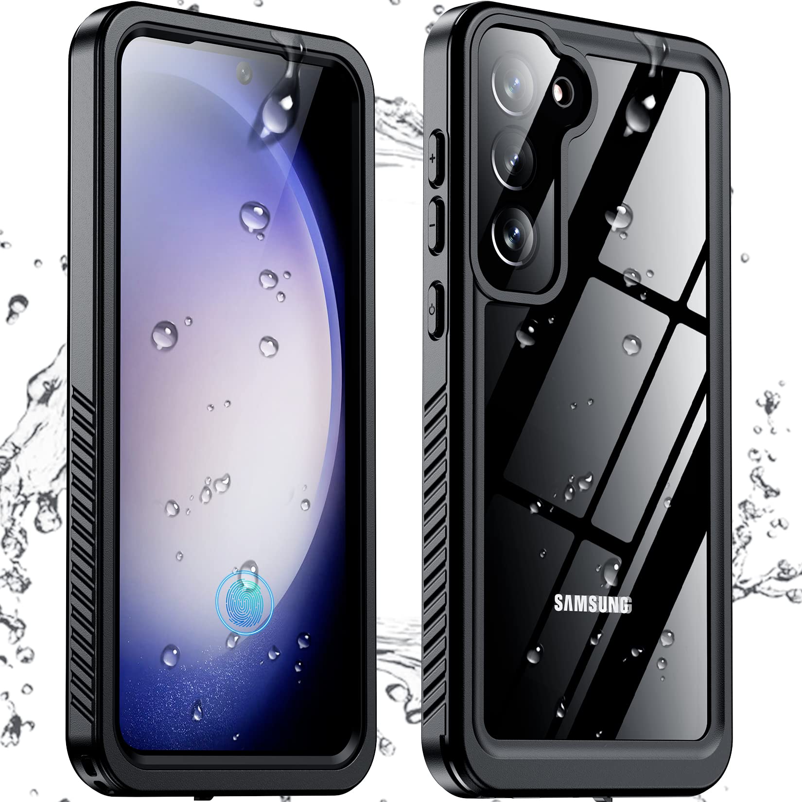 Temdan for Samsung Galaxy S23 Case,Waterproof Built-in Lens & Screen Protector[Full Body Shockproof][12 FT Military Drop Proof][Dustproof][IP68 Underwater] Case for Galaxy S23 5G 6.1’’-Black/Clear