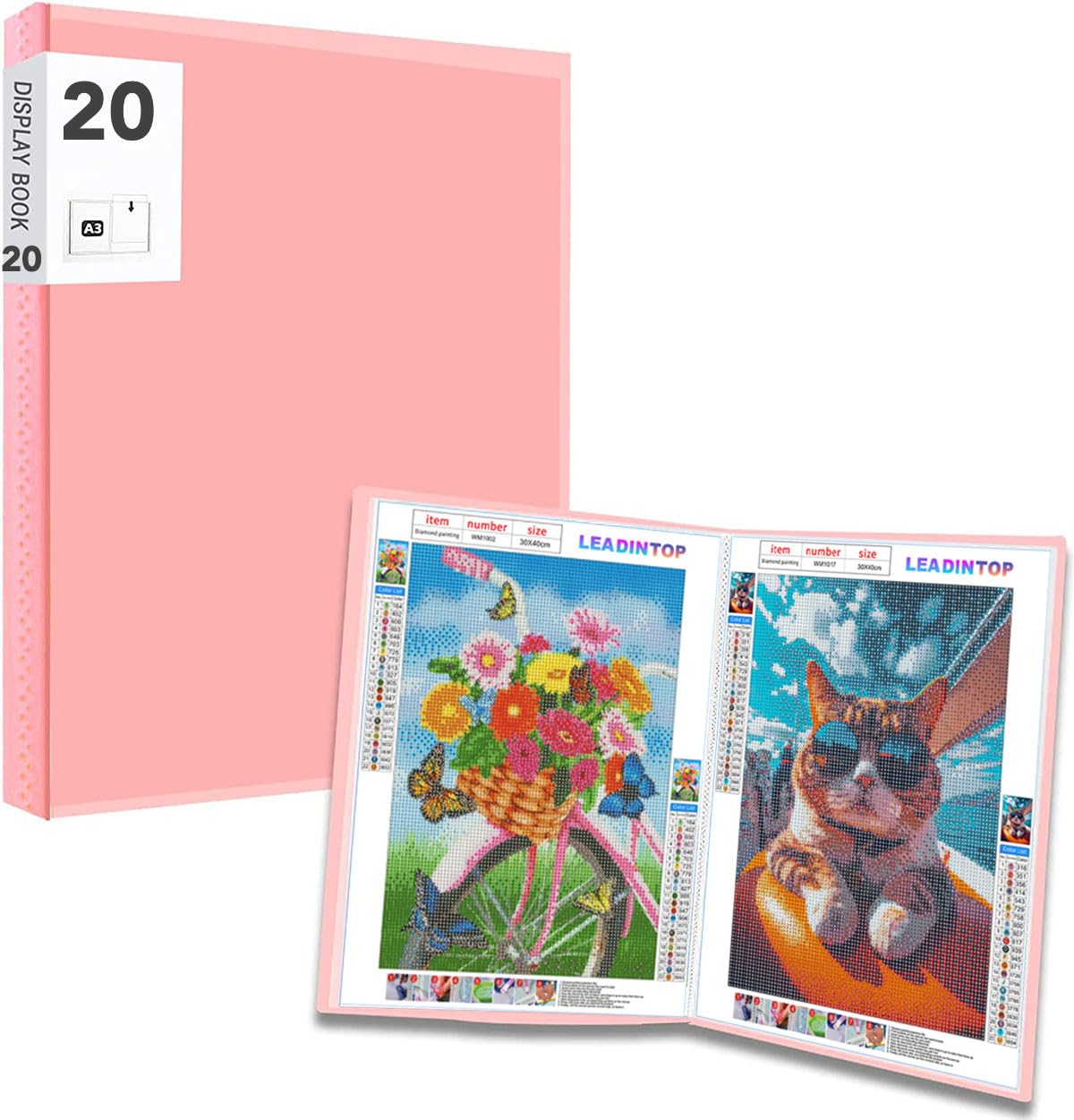 LEADINTOP A3 クリアファイル 20ページ ポスターファイル 収納 ダイヤモンドアート 防水