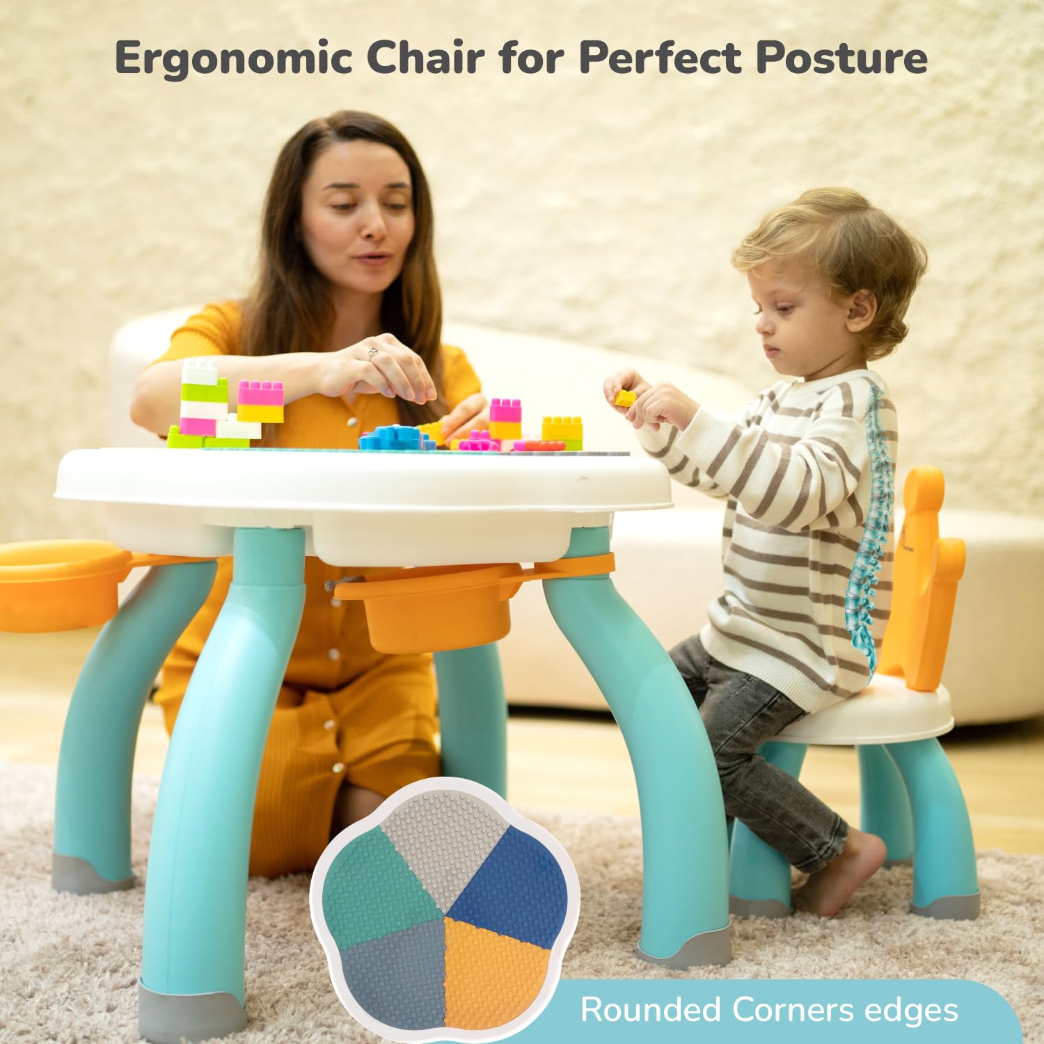 R for Rabbit Little Genius Regal Kids Study Table Set with Chair, 5 in 1 Multifunctional Desk Set for 3-7 Years Kids, Upto 45kgs Weight Capacity (Lake Blue Multi) 3
