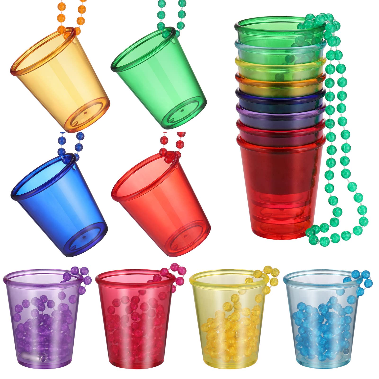 Zocipro 16Pcs Hen Party Shot Glasses, Plastic Shot Glass Necklace on Beaded, Bachelor Party Necklace Cup for Wedding Birthdays Bachelorette Party Hen Party (8 Colors)