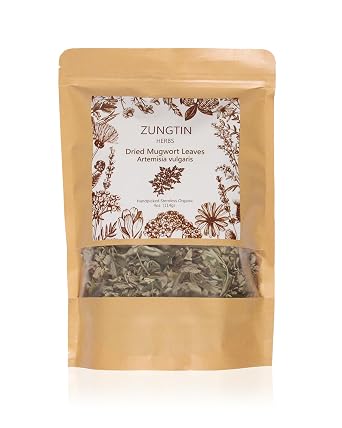 Zungtin Mugwort herb Pure Leaves Fine Picked Bulk Stalks Free، Natural Artemisia vulgaris Chemical Free - 4 ounce