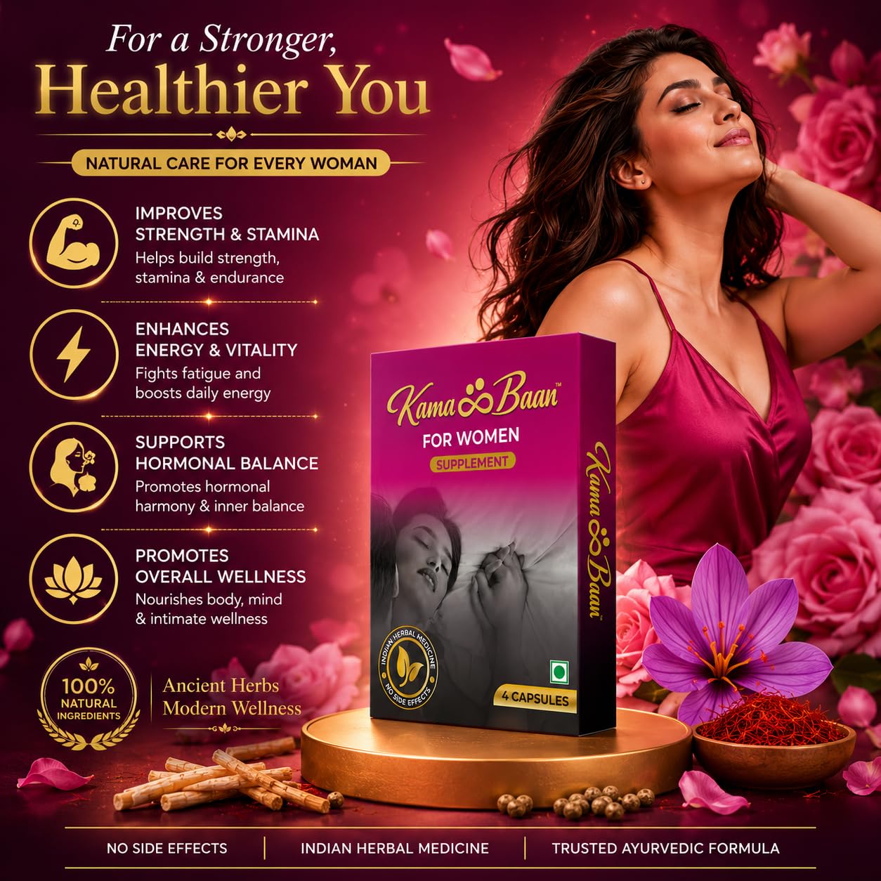 KamaBaan Herbal Supplement for Women | Natural Vitality & Wellness Support Capsules | Women's Health Supplement | 4 Capsules — Amazon image 5