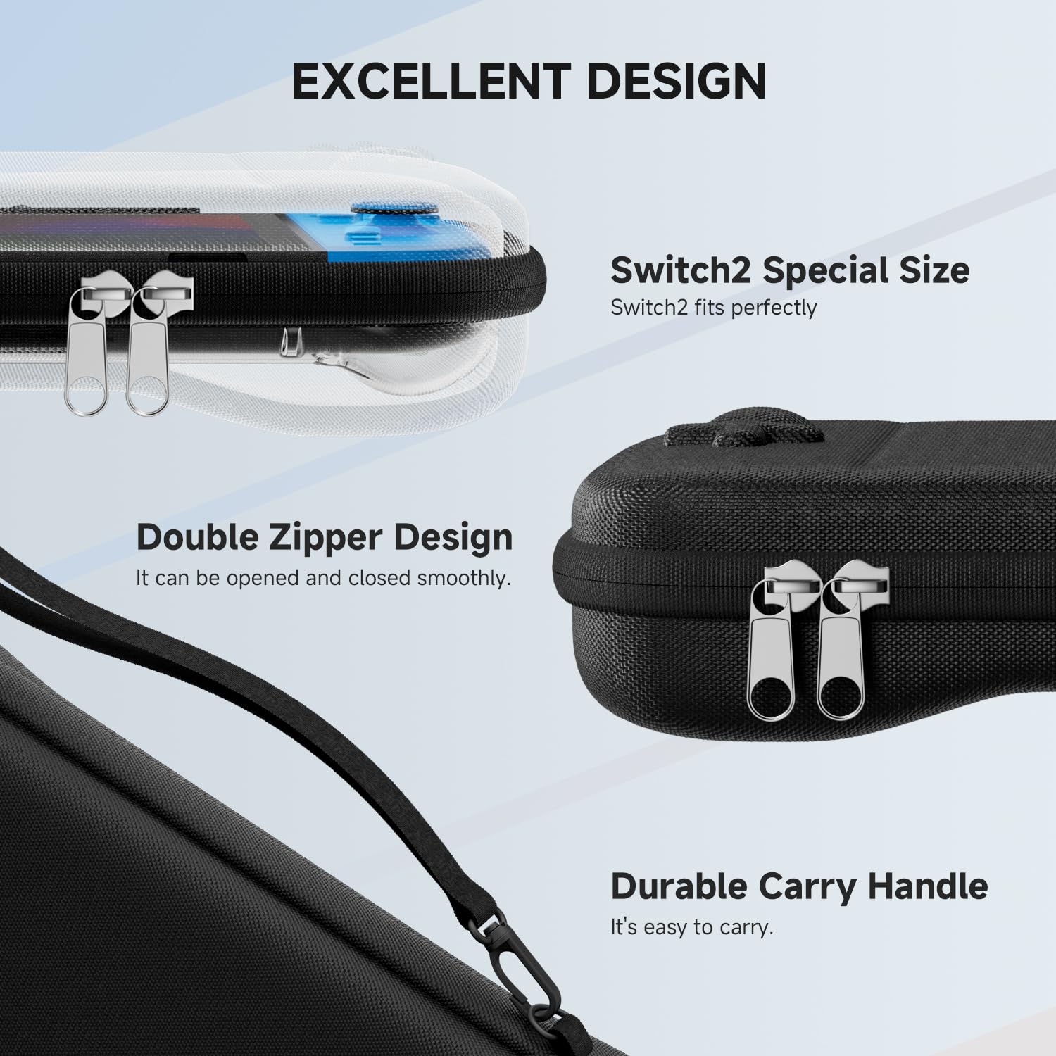 ECHTPower Custodia per Switch 2, con Cover Trasparente, Pellicole Protettive, Custodia Rigida Nylon, Interno Morbido, 4 in 1 Kit Accessori per Switch 2 Console-Protezione da Urti e Graffi