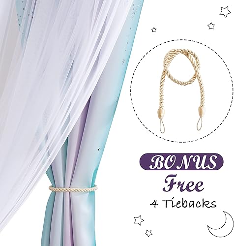Miniatura 3 de NICETOWN Cortinas de luna con estrellas para guardería, cortinas opacas de doble capa con ojales y ojales transparentes para sala de estar