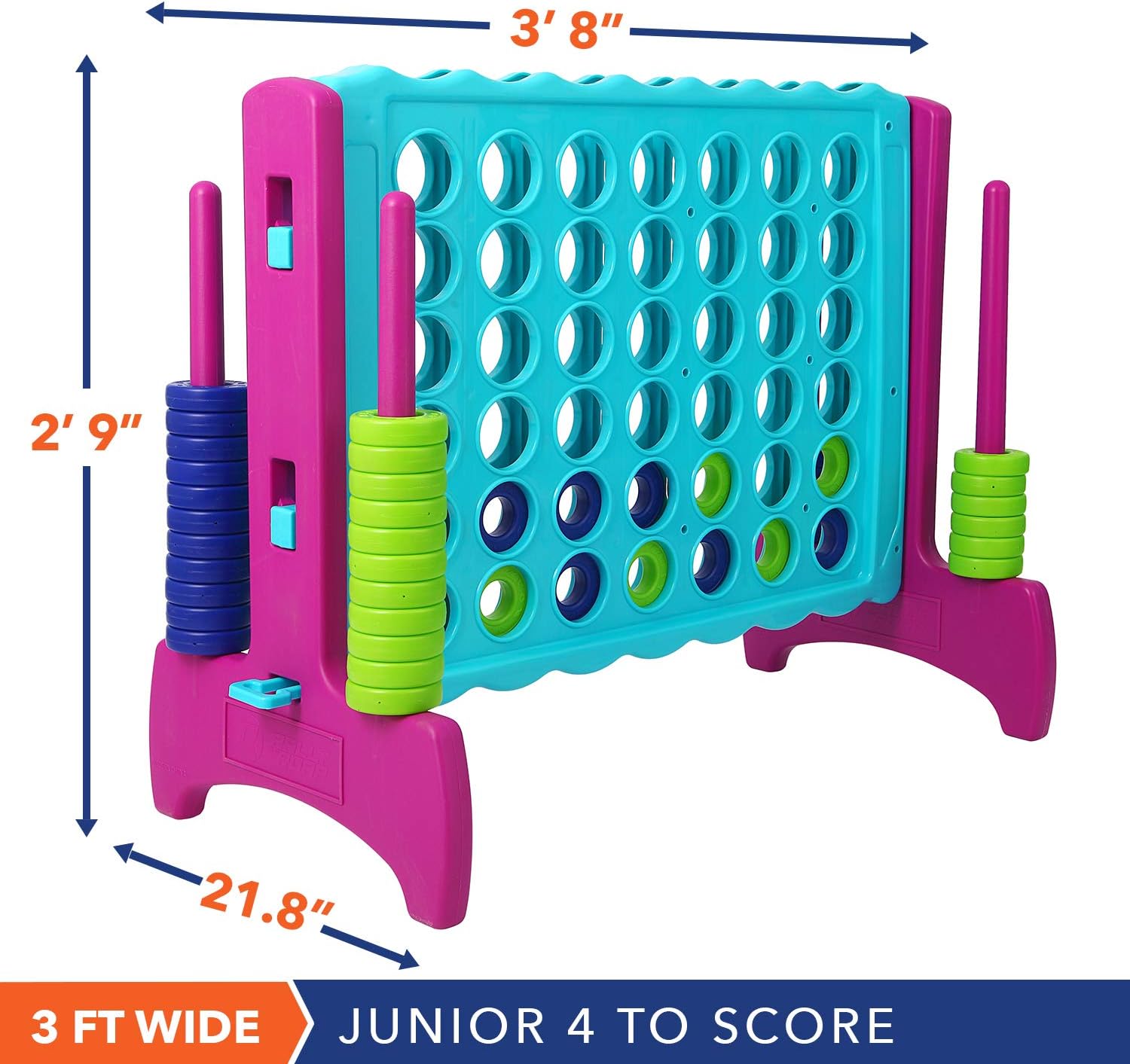 Rally and Roar Giant Plastic 4-in-a-Row - Complete Game Set Includes 44 Chips - Available in Multiple Sizes