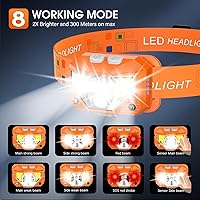 Vista 4 de LHKNL - Linterna frontal recargable LED, lúmenes ultrabrillantes, luz blanca y roja, lámpara de cabeza impermeable con sensor de movimiento, 2