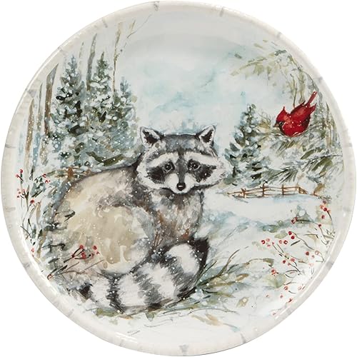 Miniatura 4 de Juego de 4 platos de cerámica para postre de invierno sirve pasteles, pasteles o dulces en estos encantadores platos de postre del bosque que