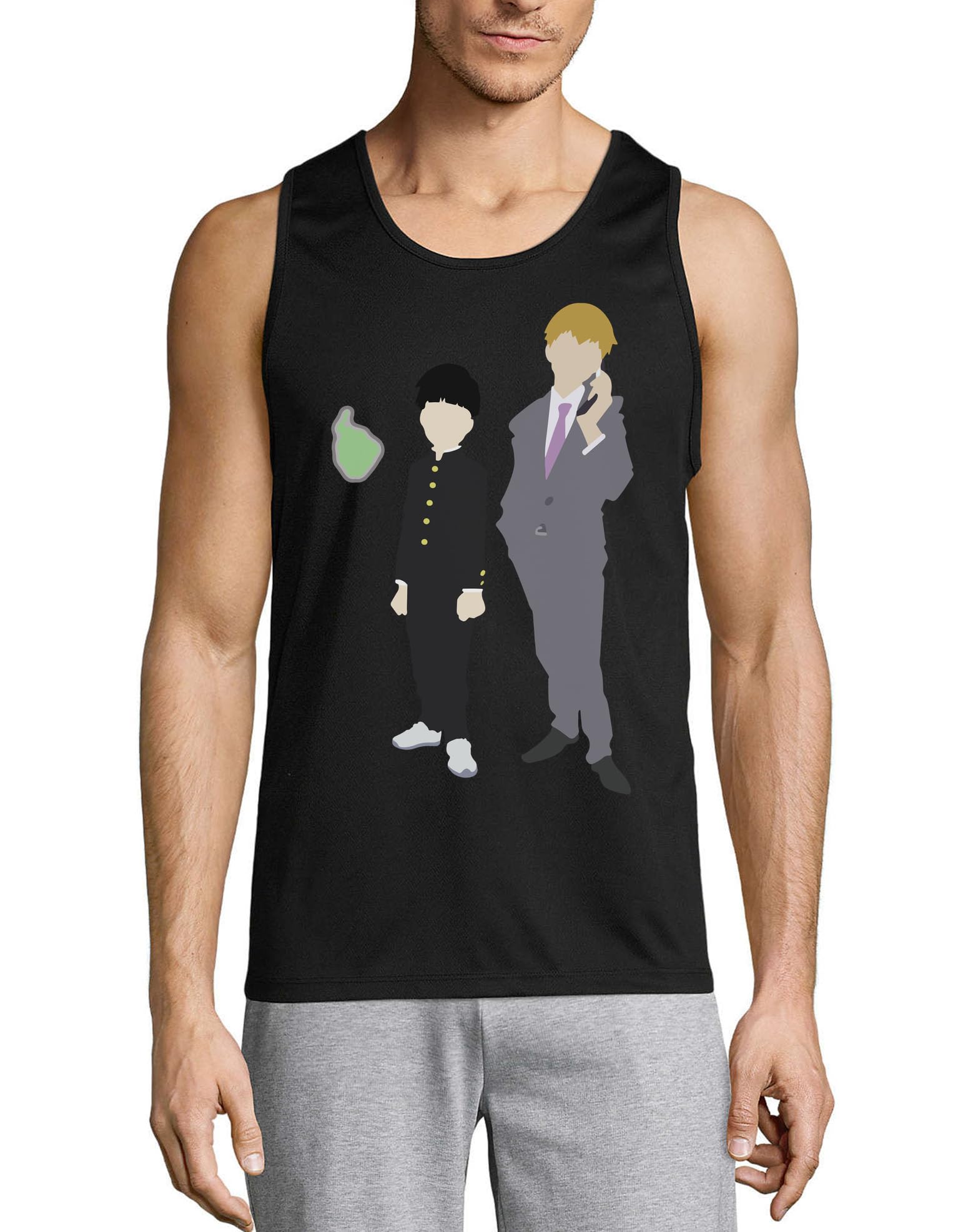 Camiseta Anime 155 de algodón premium negro con corte sin mangas 3