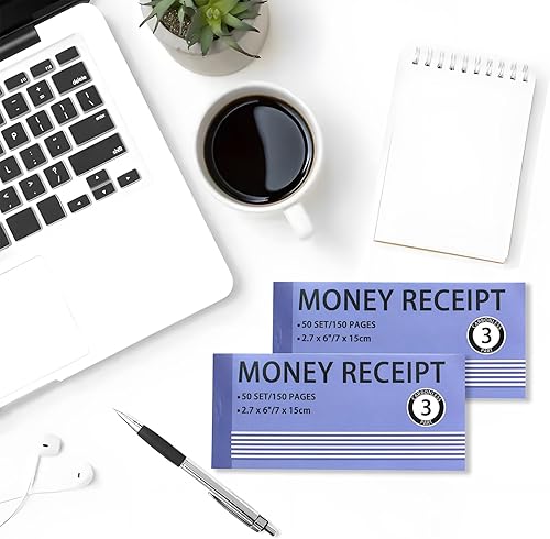 Miniatura 10 de Libro de recibos de dinero y alquiler, paquete de 5, 2 partes, 2.75 x 6 pulgadas, libro de recibos de copia sin carbono con cartón y cubierta