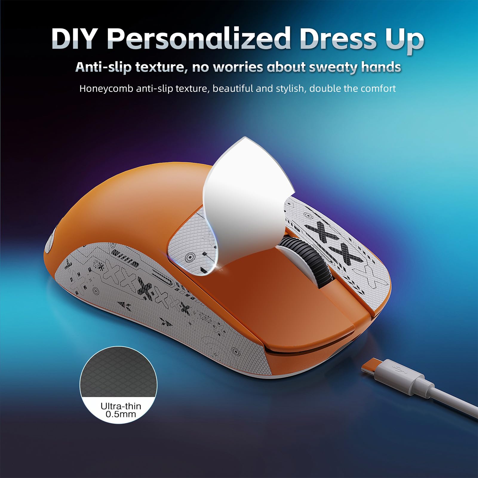 Zunate Mouse da Gioco Wireless Leggero, connettività a 3 modalità con 6 velocità Regolabili Fino a 12000 DPI, Design Ergonomico per Mani di Medie e Grandi Dimensioni e Batteria a Lunga (ORANGE)