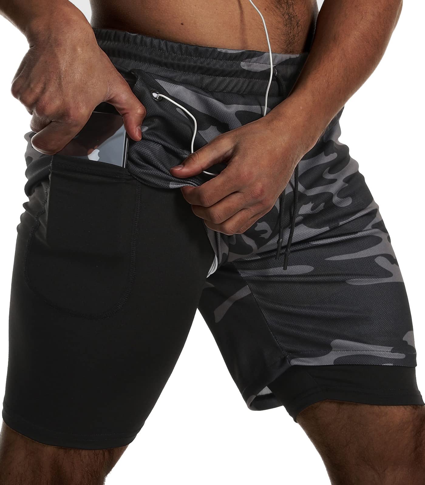 JWJ Mens 2 in 1 Running Shorts Quick Dry Gym Athletic Workout Clothes with Side Pockets