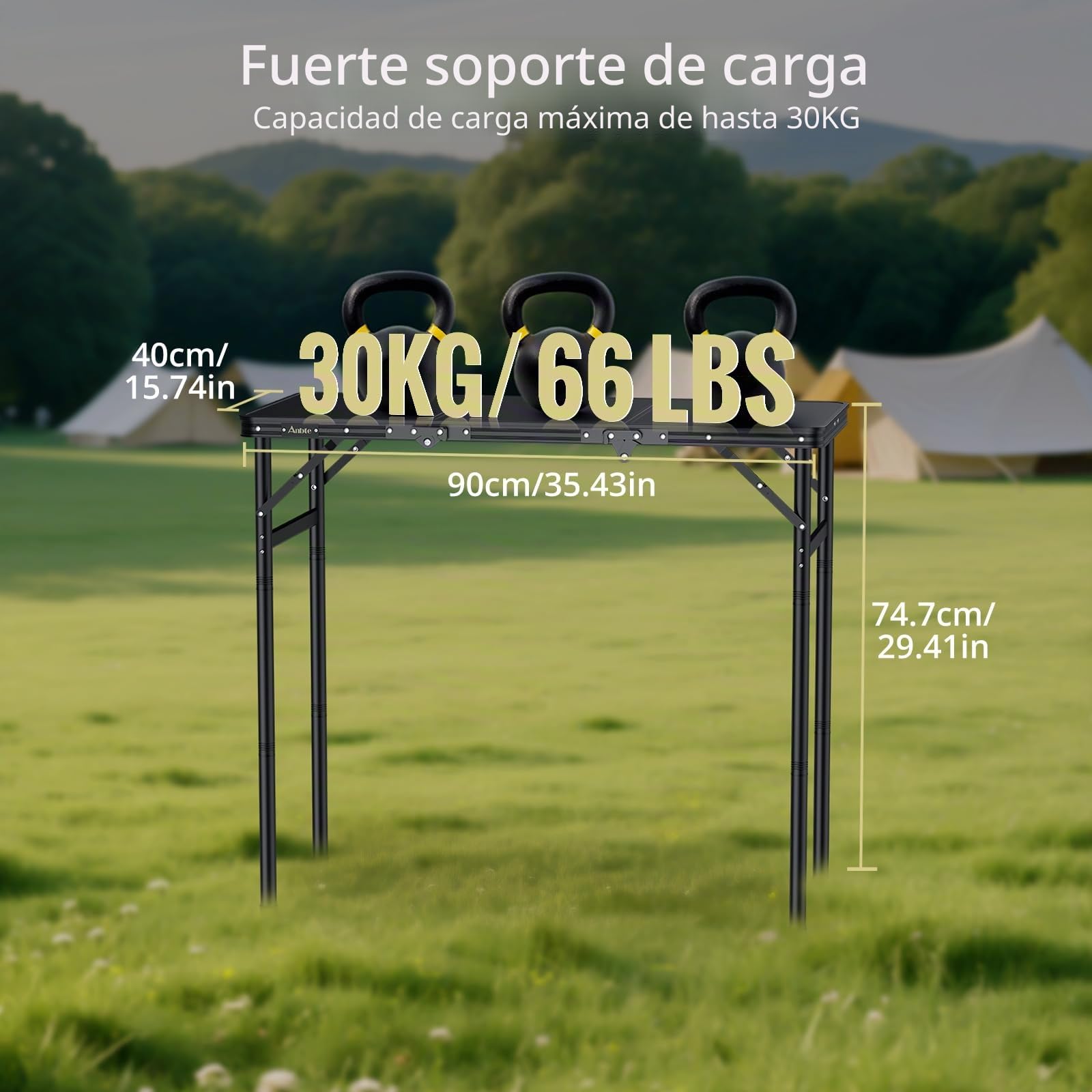 Anbte Mesa de Camping Plegable 90x40x27.3/51/74.7cm 3 Alturas Ajustables | Mesa de Acampada Portátil Aluminio Impermeable con Bolsa de Almacenamiento para Viajar al Aire Libre Playa Picnic Negro