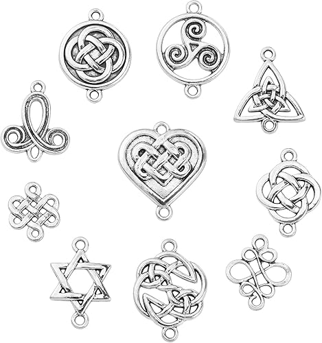 Miniatura 9 de KitBeads 100 dijes de nudo de trinidad de estilos mixtos tibetanos wiccanos, dijes de conector de flores celtas de plata antigua para hacer joyas a