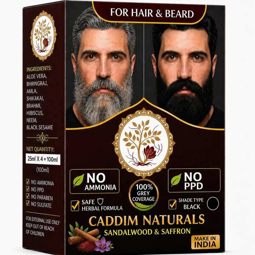 CADDIM NATURALS Black Hair & Beard Colour Gel | Ammonia Free| Paraben Free |NO PPD | Herbal Extracts | Quick Grey Coverage in 5 Minutes | Smooth & Shiny Hair | For Men & Women | 100ml