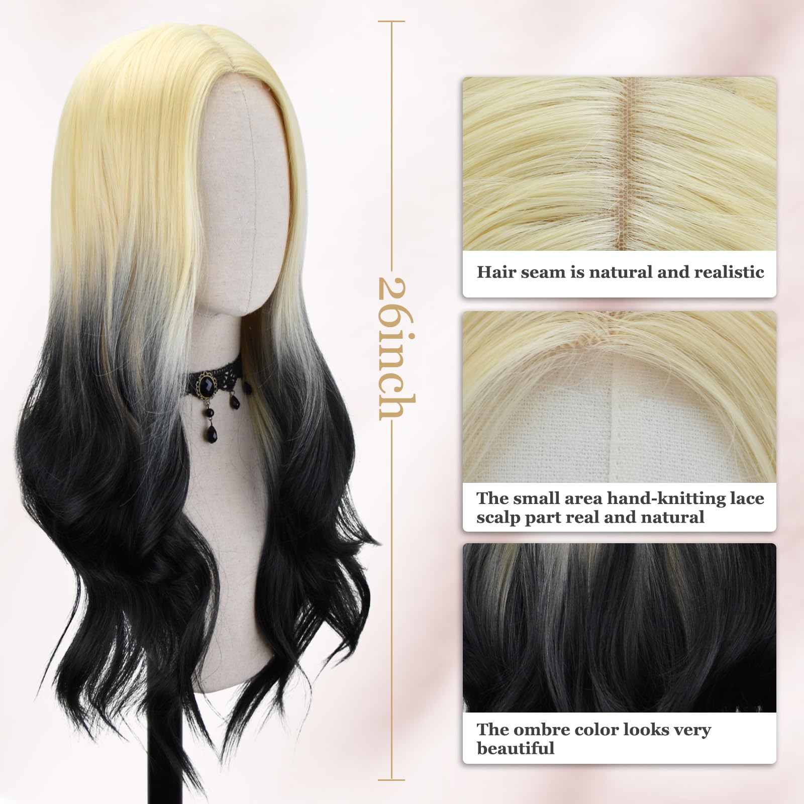 FREE BEAUTY Long  Wavy Wig for Women 26 Inch Middle Part Curly Wavy Wig Natural Looking Synthetic Heat Resistant Fiber Wig for Daily Party Use: Gold Black Mix