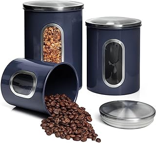 Mixpresso 3-Piece Blue Canisters Sets For The Kitchen, Airtight Canister...