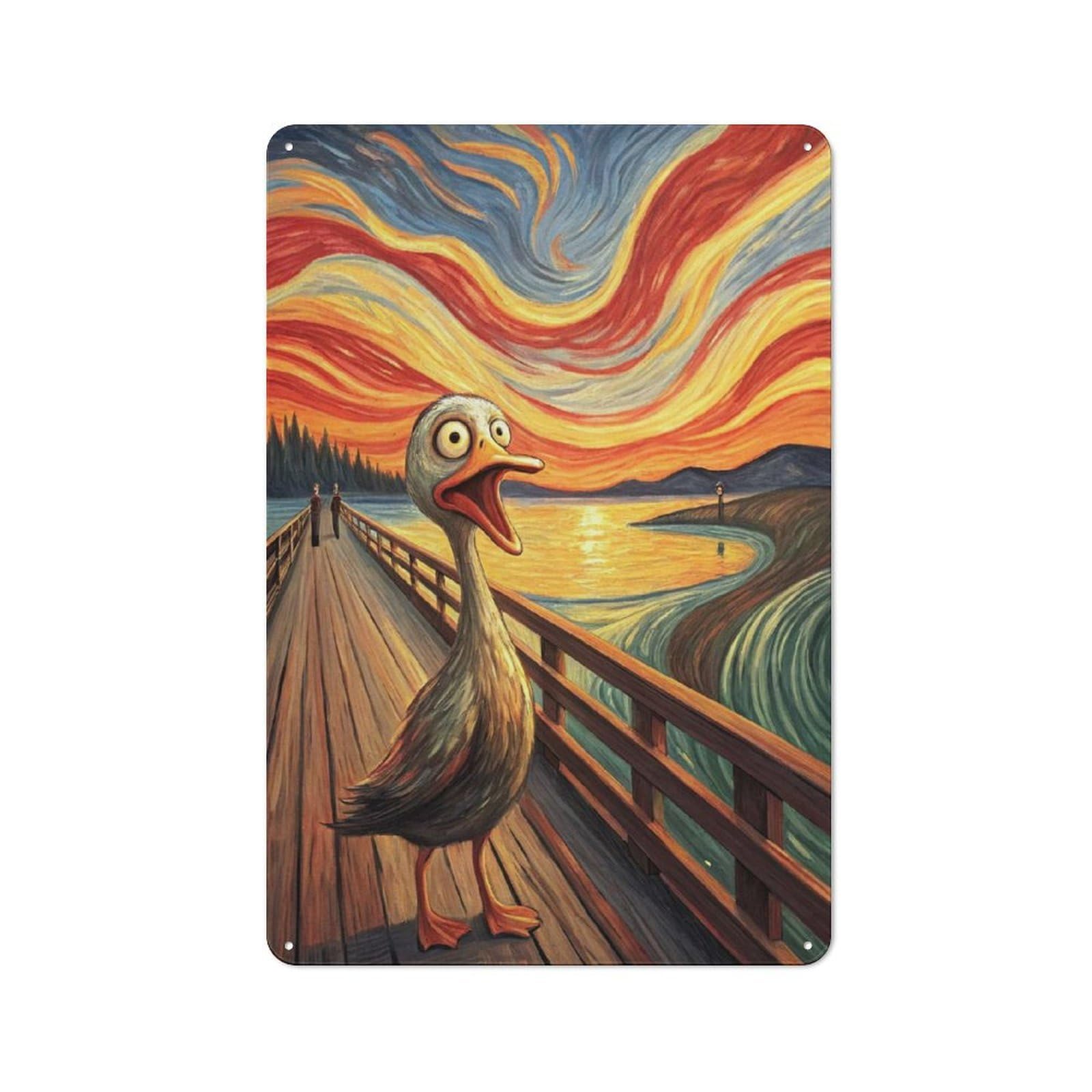 Junmoney Style-1 For Café Or Restaurant, Screaming Duck On A Bridge Retro Metal Sign 30X20cm, Gift For Café Owners And Decorators During The Christmas Season