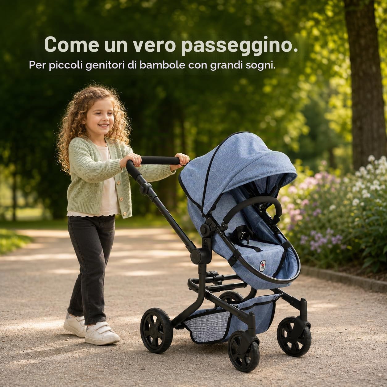 Bayer Chic 2000 - Passeggino per bambole Mika, passeggino combinato 2 in 1 per bambini dai 4 agli 8 anni, jeans blu, ragazzi