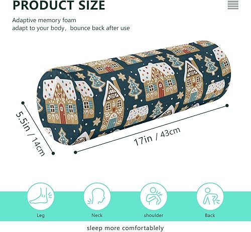Miniatura 3 de Gingerbread Houses Bolster Pillow for Legs Sleeping Neck Roll Pillows for Bed Round Pillow Forms Pillow Cylinder Shape Round Bolster Cover