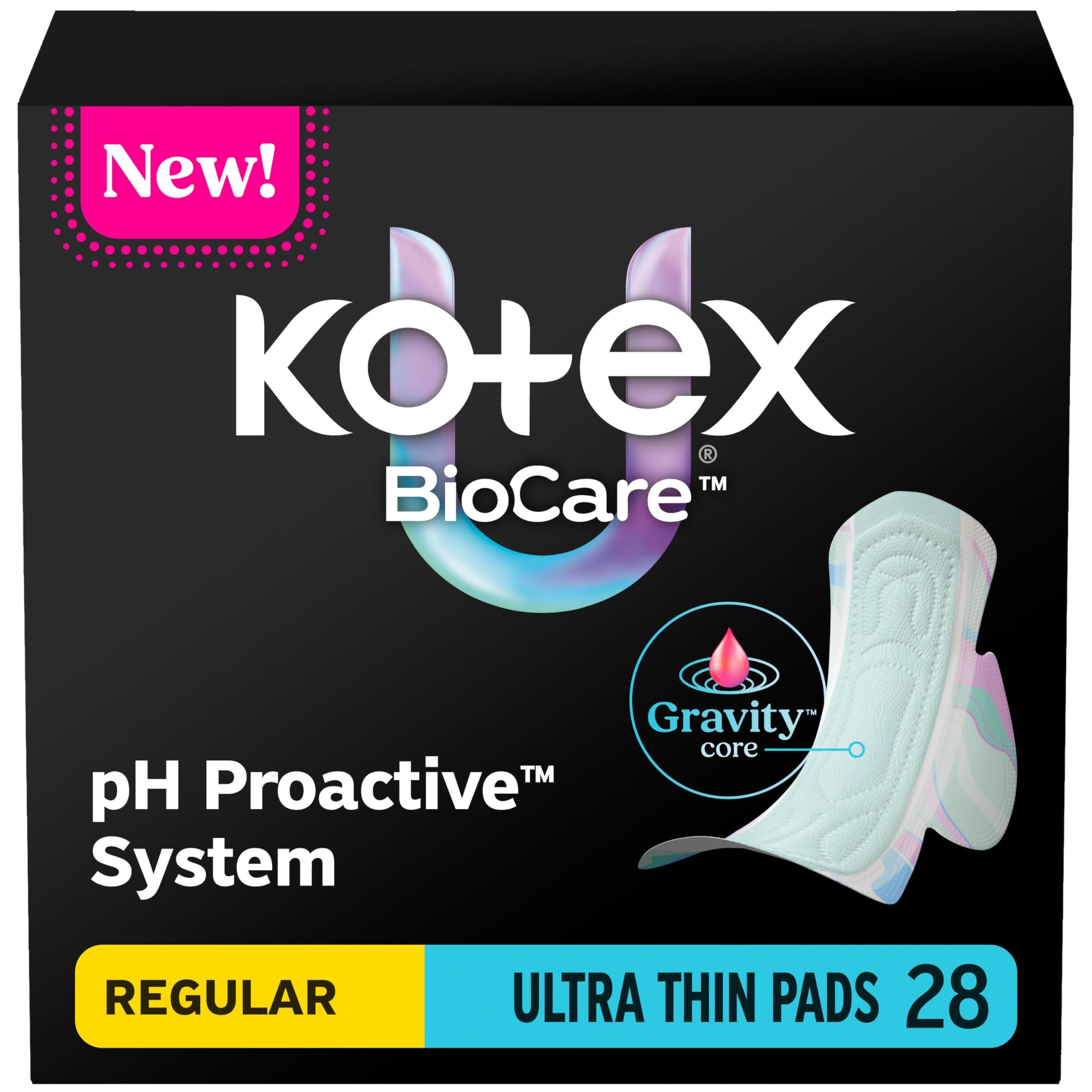 Kotex BioCare Ultra Thin Pads with Wings Regular Absorbency 28 Count Packaging May Vary