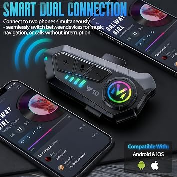 Motorcycle Helmet Speakers, Y10G Motorbike Headphones Wireless 5.3 Bluetooth with Soft/Hard Mic and Dual Noise Cancelation, Headset Automatic Answer/Music Control/Wake up Siri, Compatible All Helmets