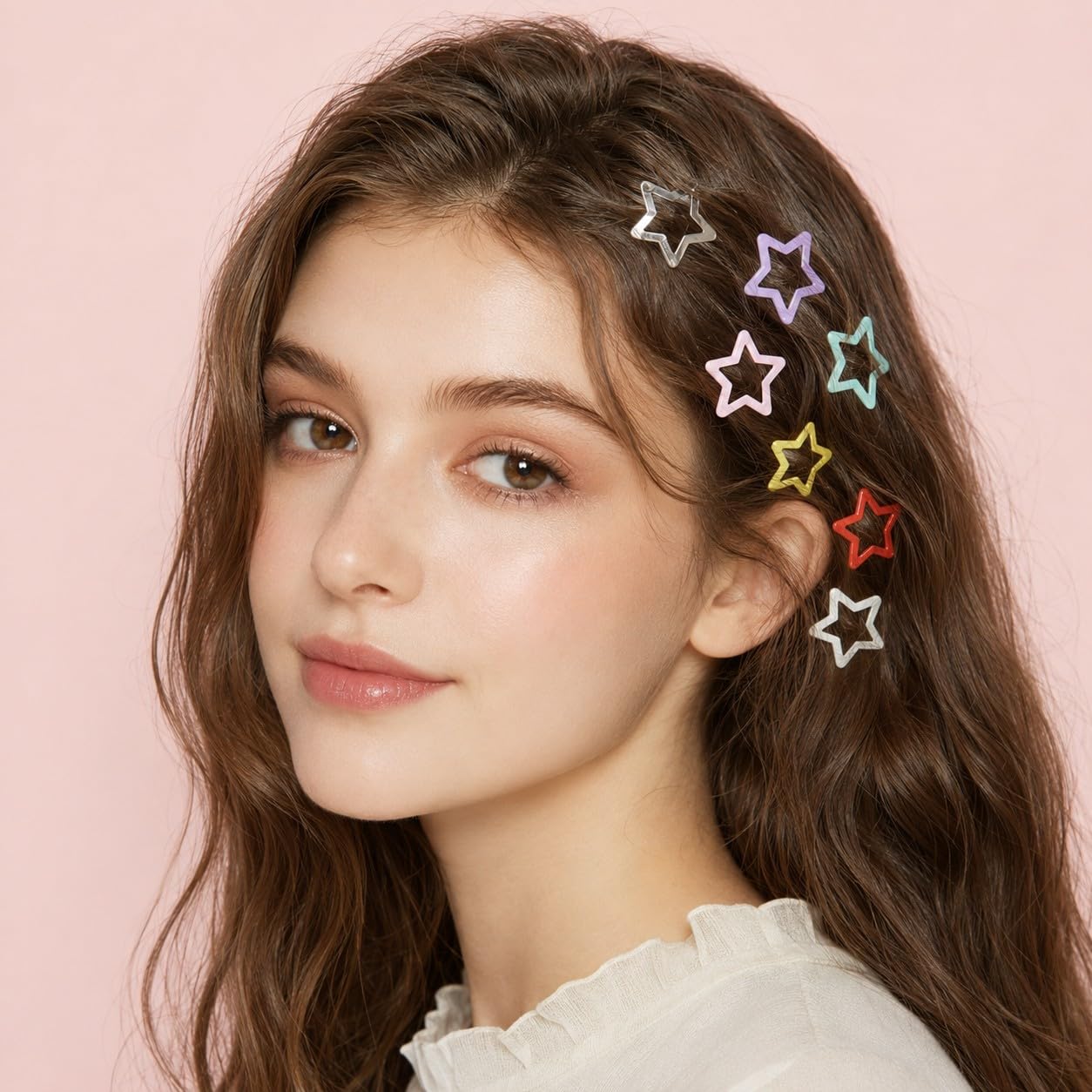 100PCS Star Hair Clips, Colorful Star Barrettes, 1.2" Metal Snap Clips