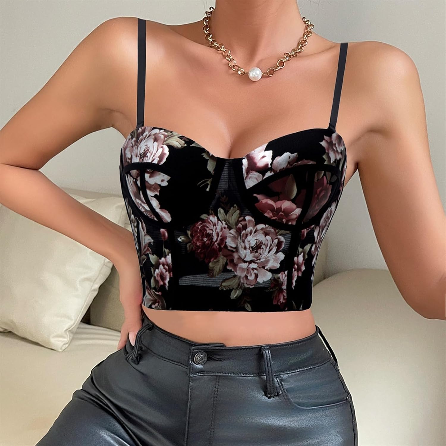 Women's Printed Corset Bustier Clubwear Party Push Up Halter Tops Bra Vest Bralette