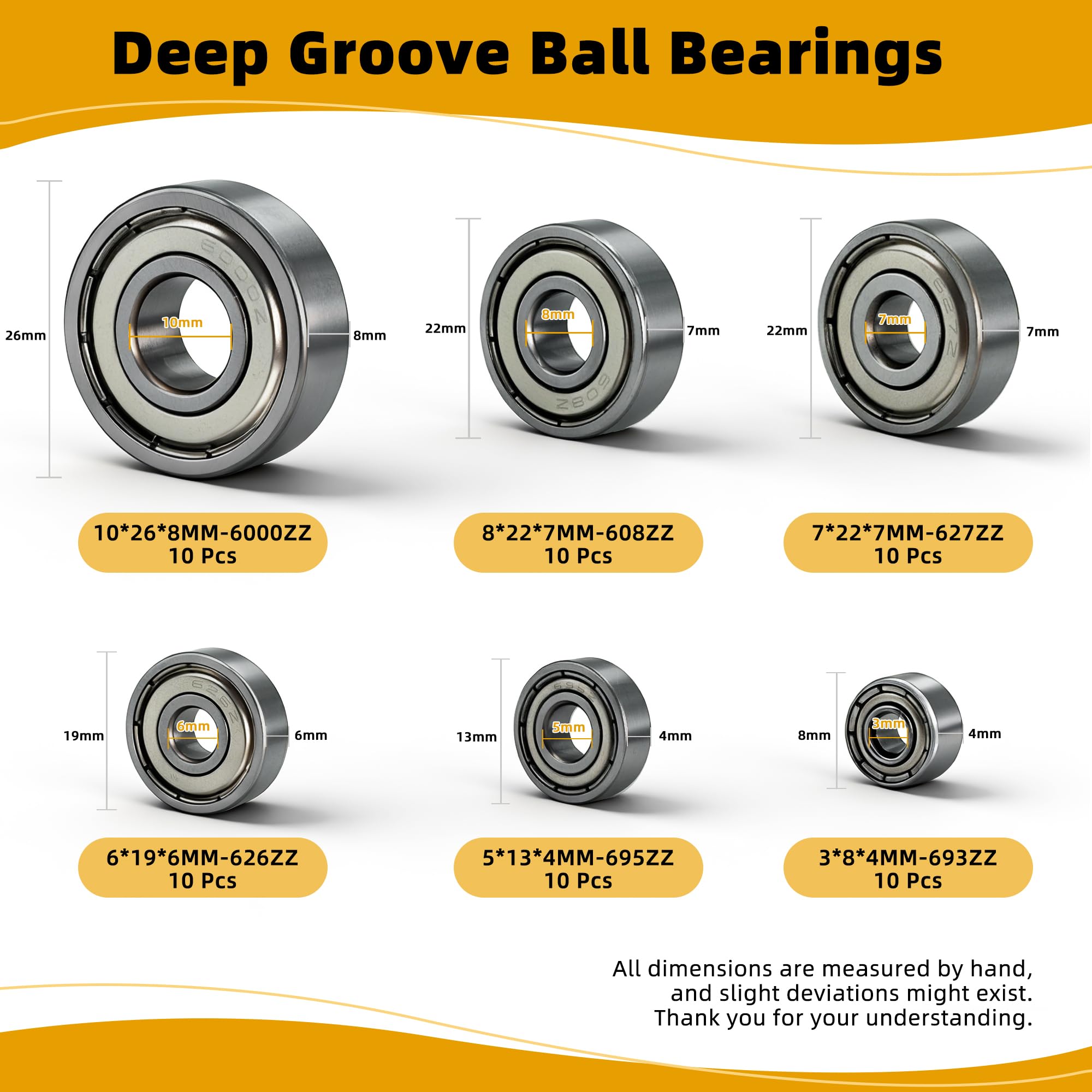 60PCS Ball Bearings Assortment - 6 Sizes for 3D Printing -2 60PCS Ball Bearings Assortment - 6 Sizes for 3D Printing -2