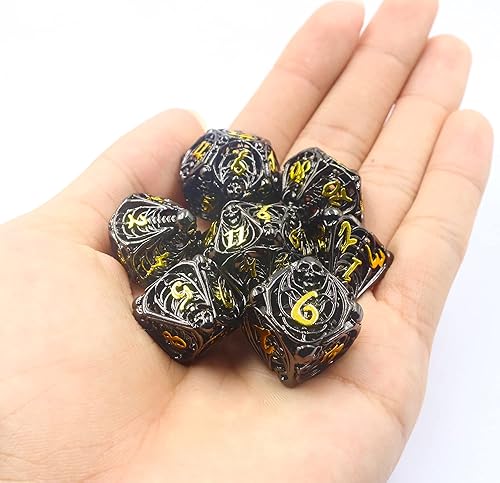 Miniatura 10 de Juego de dados de metal huecos DND poliédricos de calavera y dragón juego de miniaturas de juego de cartas mágicas 7 piezas dados de DD caja de