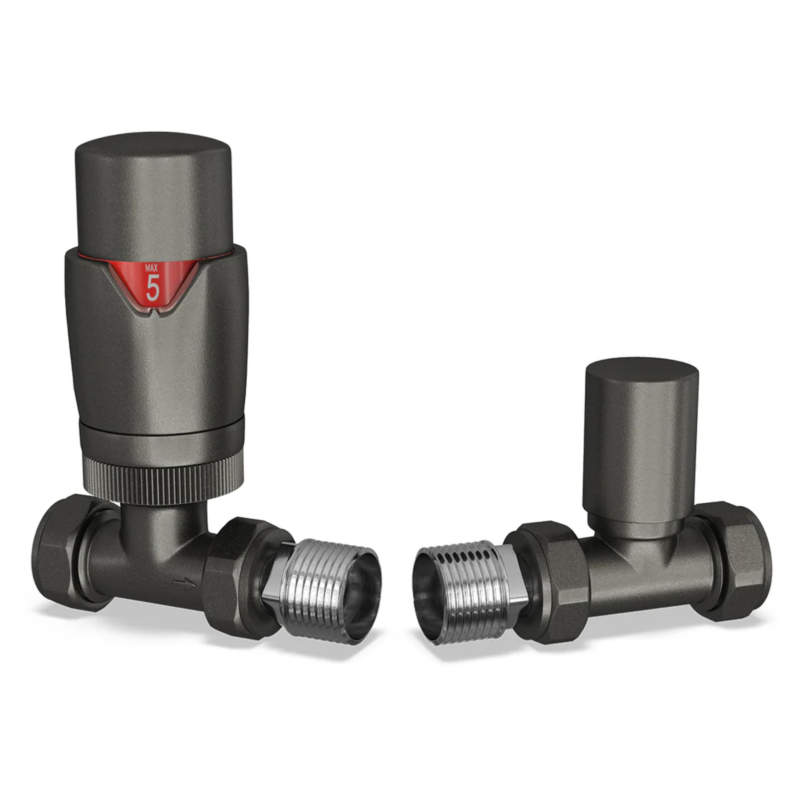 B&Q -  Thermostatic Radiator Valve Set Trv Straight With Lockshield 15mmModern Style Pewter Stirling Bold