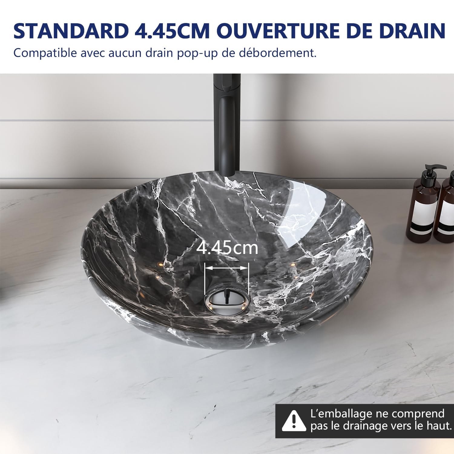 DeerValley Vasque à Poser Ovale en Céramique, 40.6 x 33 x 14.45cm | Motif effet marbre, Sans Trop-plein ni Trou de Robinet, installation facile sur plan