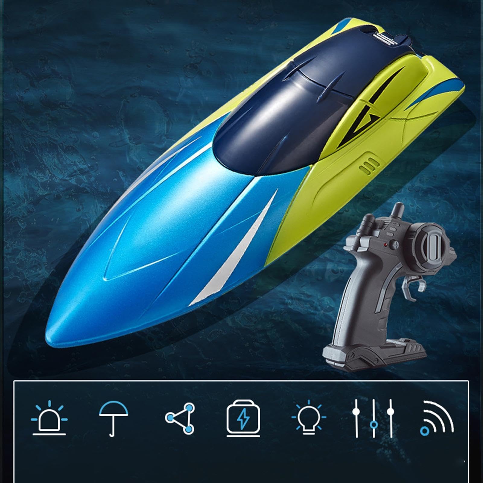Genérico Radiocontrol para Adultos 15 km/h, luz Trasera LED, Juego de Nave | Alarma de batería baja y fuera de alcance, 100 min de juego, lancha RC recargable Para Adultos, Niños,
