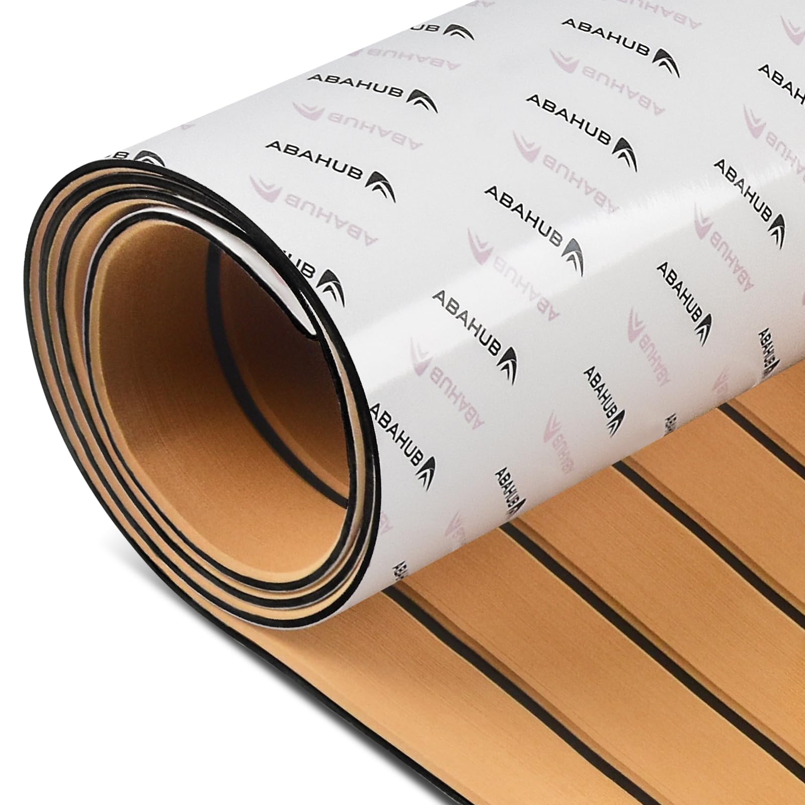 Abahub EVA Foam Boat Decking 96''x45.6'' Self-Adhesive Faux Teak Marine Flooring Sheet Traction Pad for Boats Surfboard, Camel Brown with Black Seam Lines โ image 1