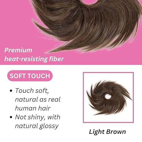 Miniatura 2 de Juvabun Moño despeinado desordenado  marrón claro  Piezas de cabello para mujer  Pelo sintético  Uso diario  Lavable y realista  Coletero de pelo