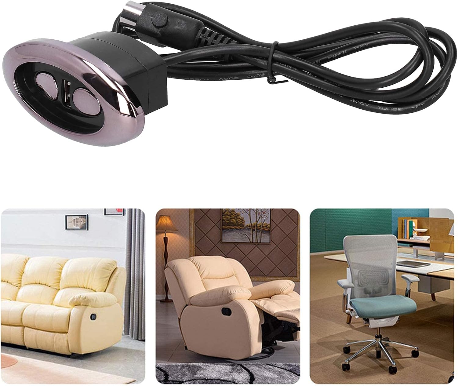 Universal Power Recliner Controller, Universal 2-Button Electric Sofa Controller with 2A Fast USB Charging Hub - 5-Pin Recliner Hand Controller Replacement for Power Lift Chairs & Massage Sofas thumbnail