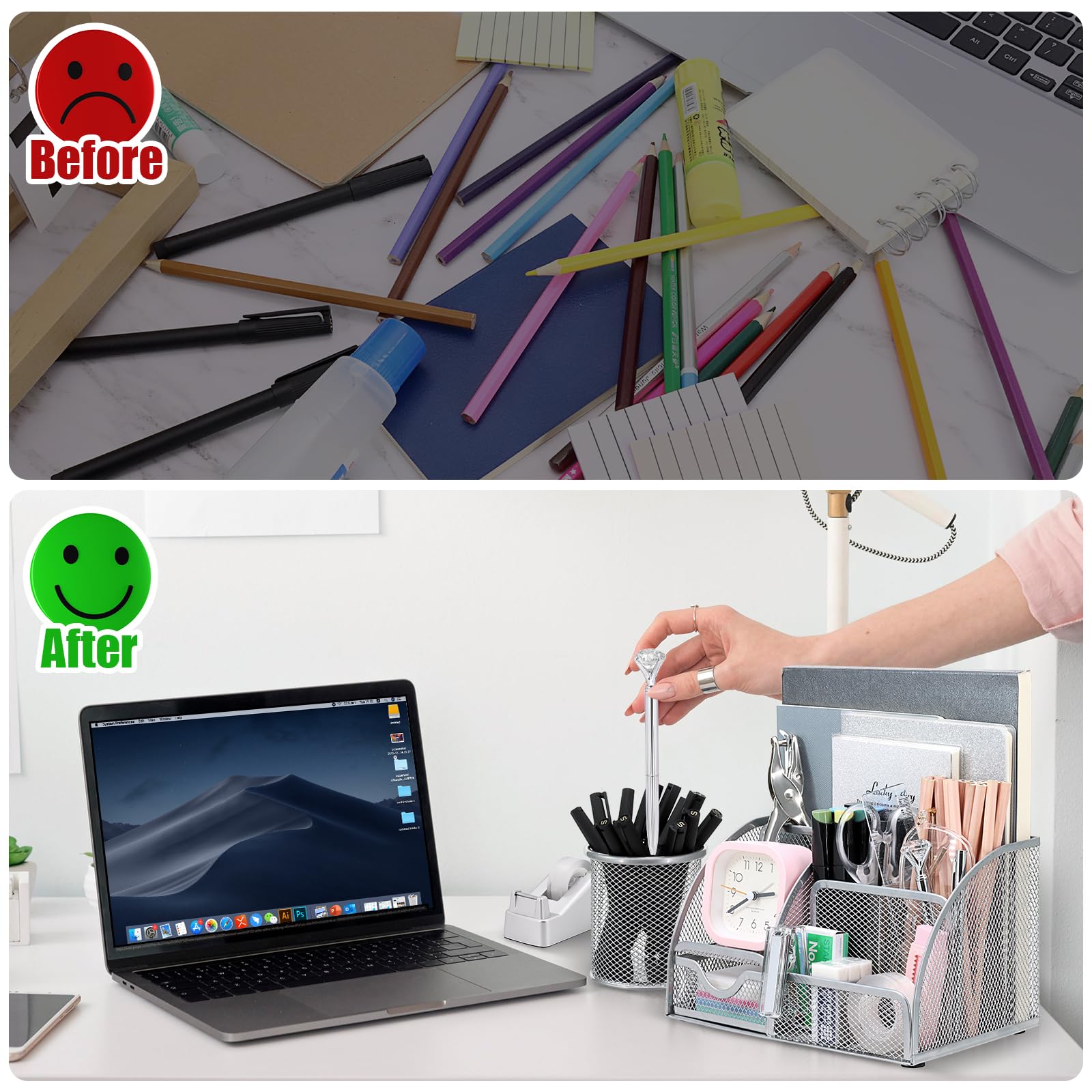 13-in-1-Schreibtisch-Organizer-Set für den Schulanfang | Organizer-Set mit Hefter und Klebebandspender, Stifthalter, Schere, Lineal, Locher, 2 Stifte und mehr Schreibtischzubehör